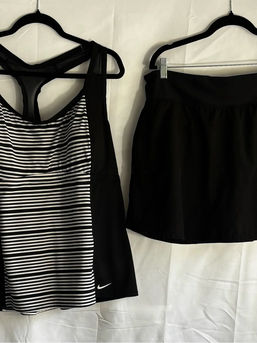 Nike Black and White Striped swim Tank with Black Skort